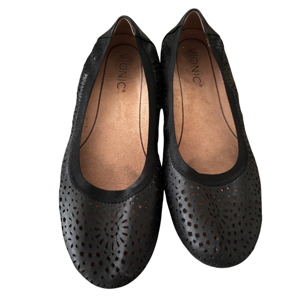 Vionic Robyn Black Leather‎ Flats 6.5M Arch Support Comfort Ballet